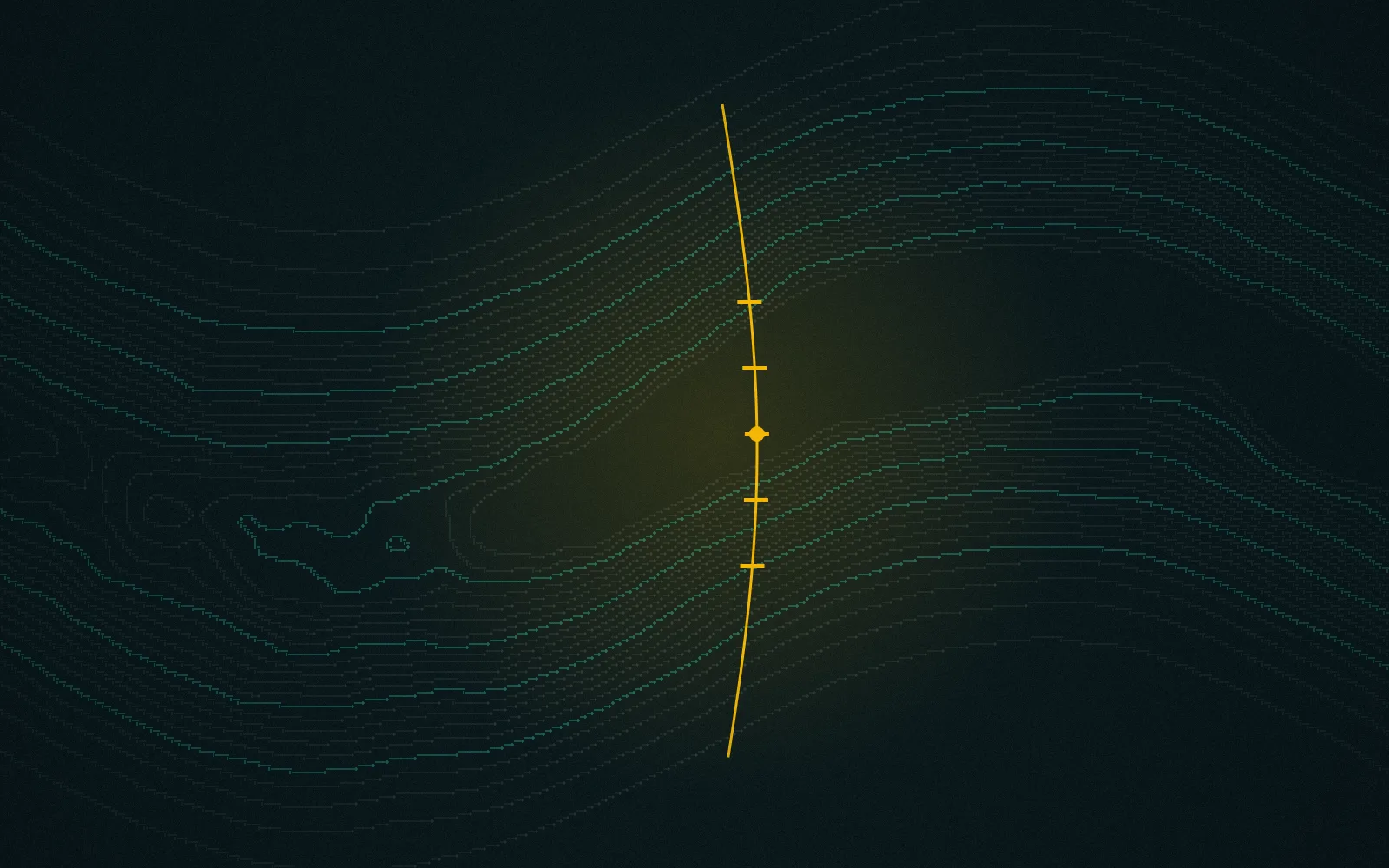 Contour lines of the Isthmus of Panama with the canal drawn in gold